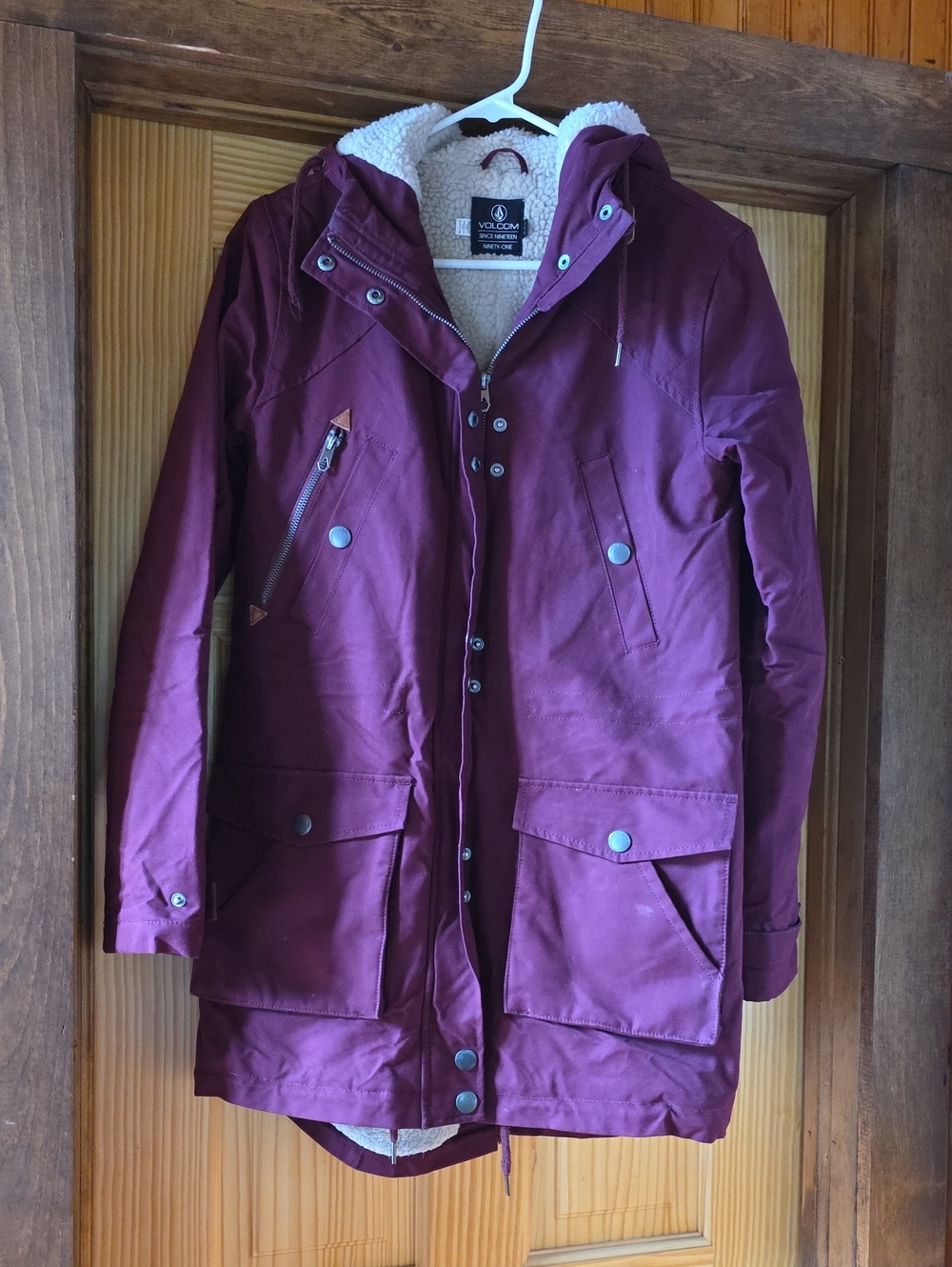 Volcom Women's Maroon Sherpa-Lined Trench Coat